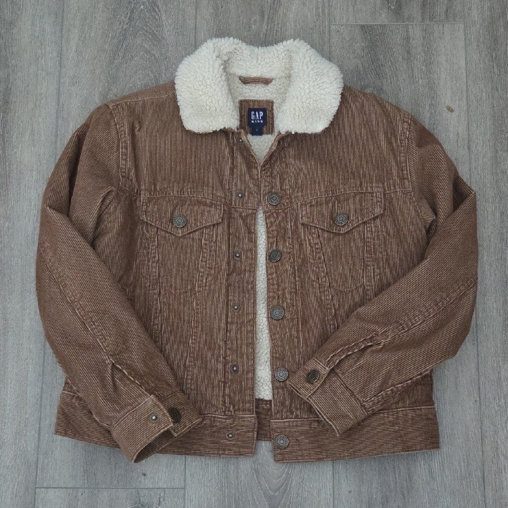 GAP Kids Tan Corduroy Jacket with Cream Sherpa Lining Size M
